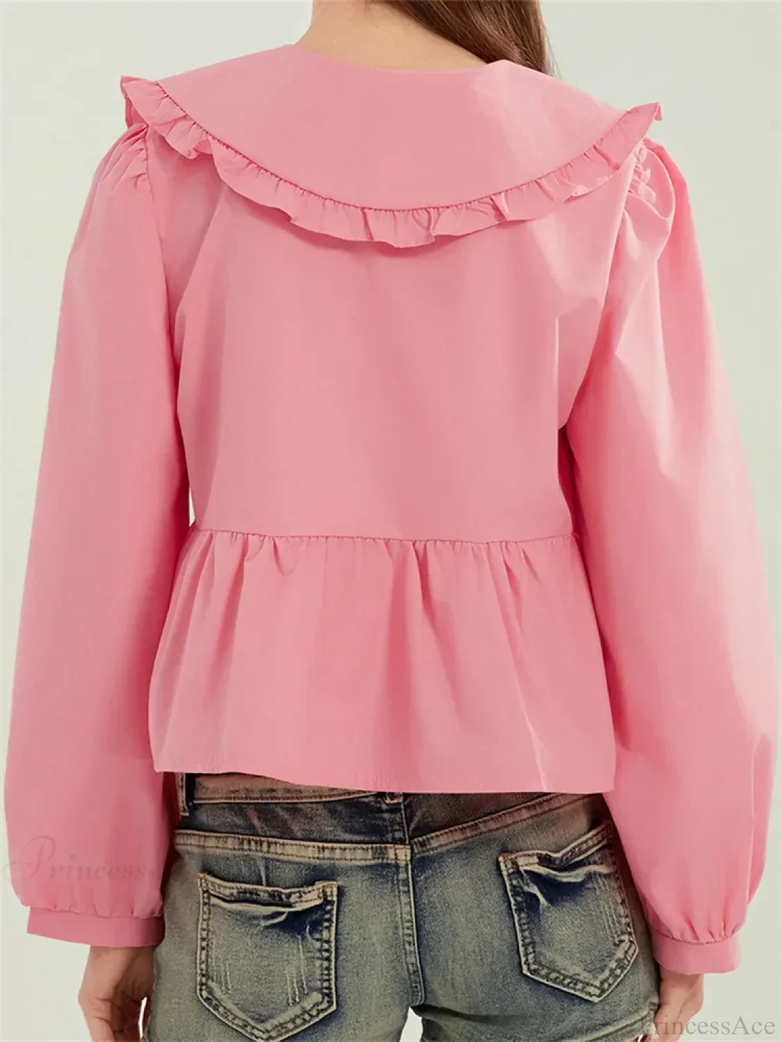 Ruffled Turn-Down Neck Tie-Up Blouse - Image 6
