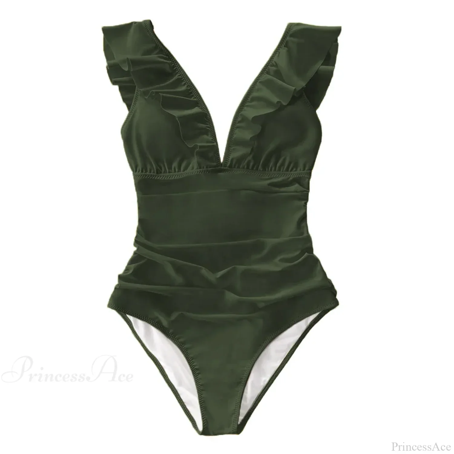 Ruffled V-neck Lace Up Monokini One Piece Set - Image 2