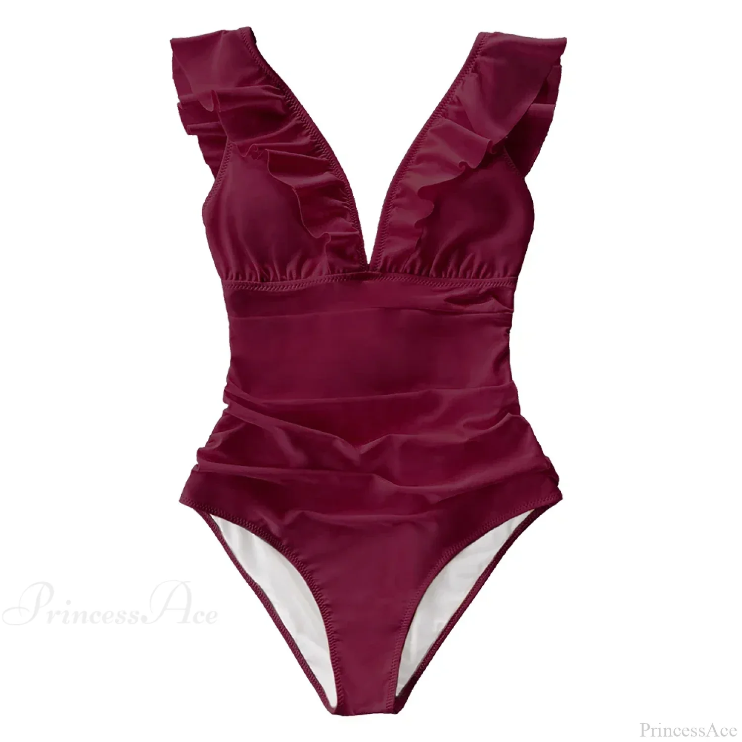 Ruffled V-neck Lace Up Monokini One Piece Set - Image 3