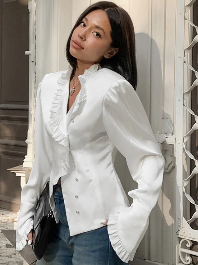 Ruffled Victorian Style Fitted Blouse - Image 2