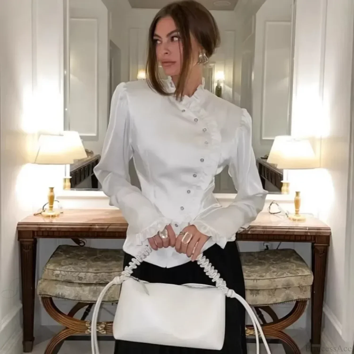 Ruffled White Long Sleeve Blouse - Image 5