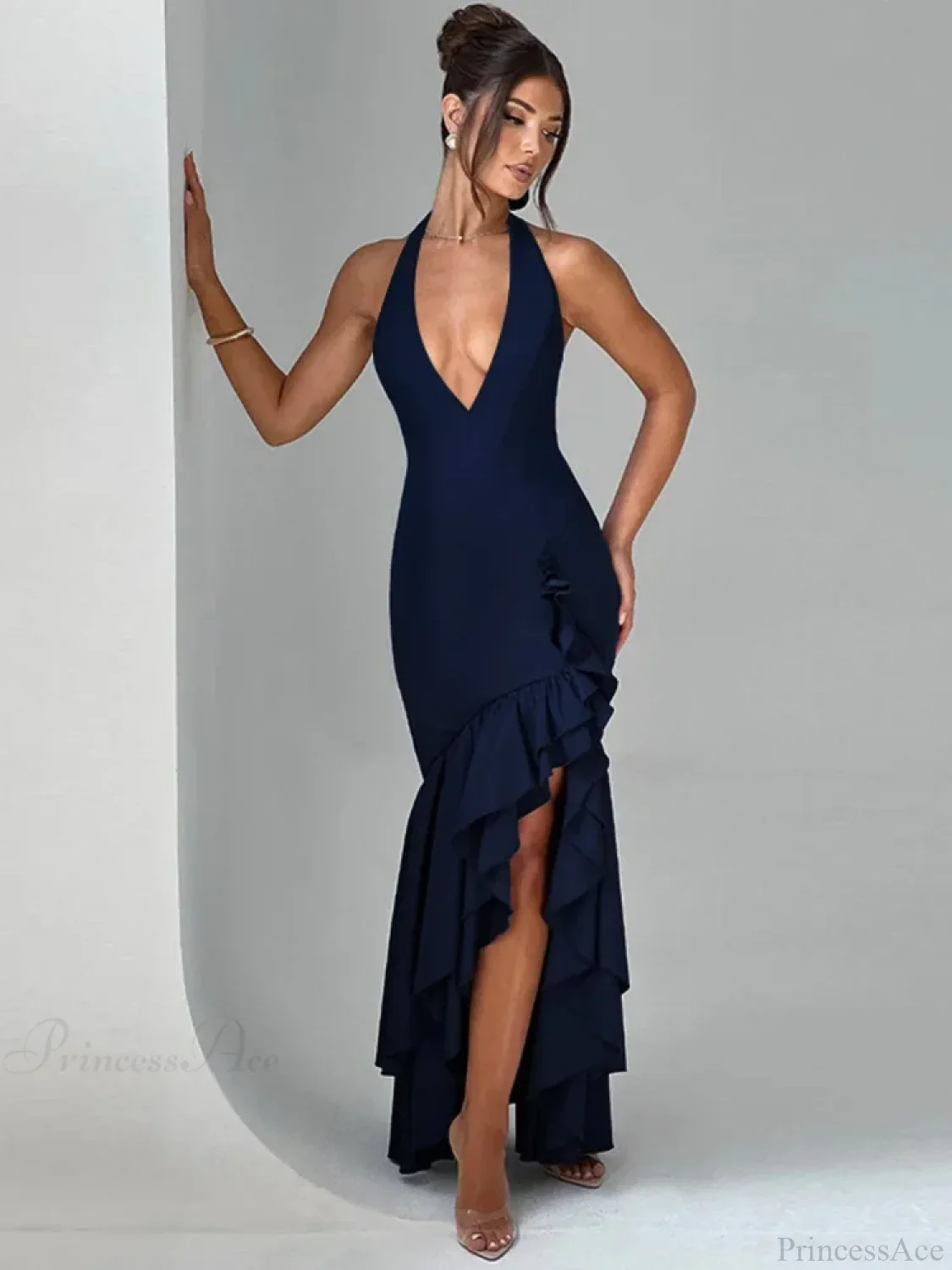 Cut Ruched Asymmetric Backless Vacation Dress - Image 2