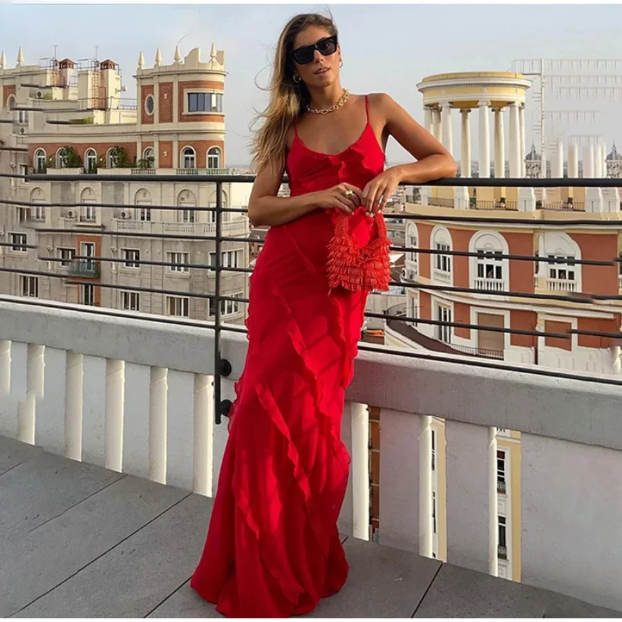 Ruffles Chiffon Maxi Dresses Backless Split Sexy Long Summer Wedding Party Dress - Image 4