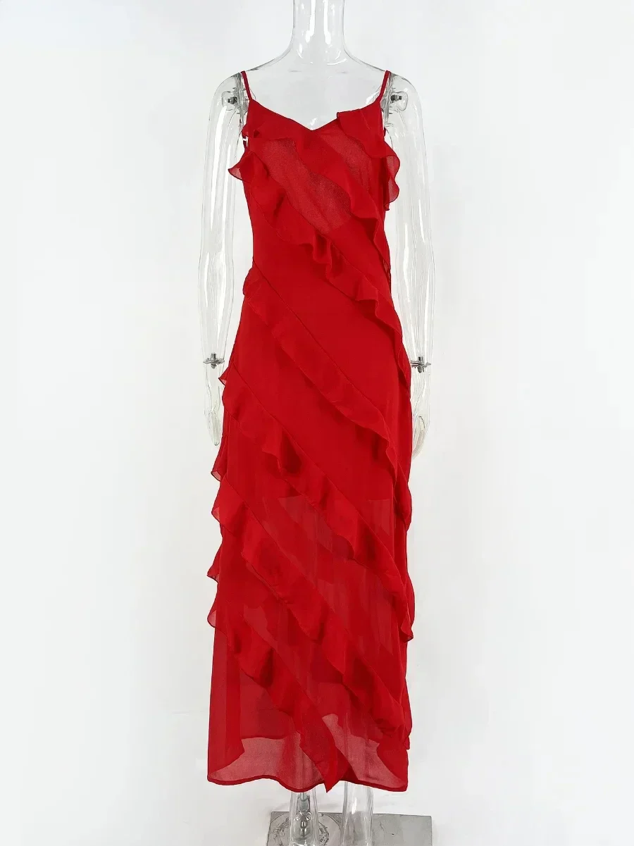 Ruffles Chiffon Maxi Dresses Backless Split Sexy Long Summer Wedding Party Dress - Image 6