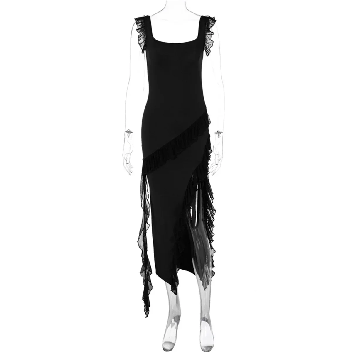 Ruffles Elegant Maxi Dresses Backless Split Sexy Chiffon Long Party Dress - Image 7