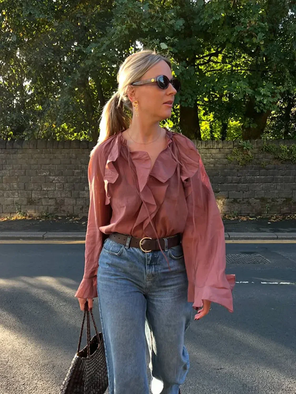 Ruffles Lace Up V Neck Gauze Blouse - Image 3