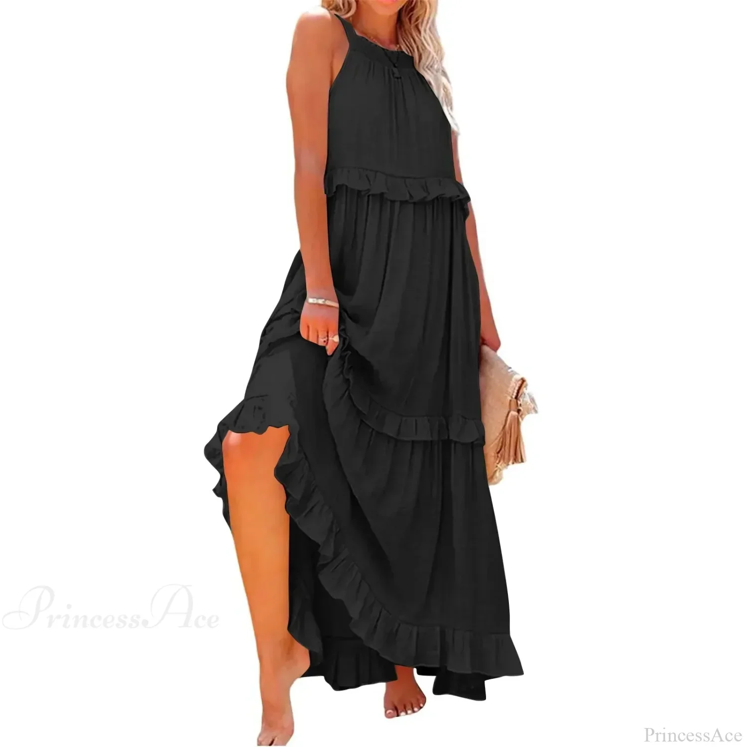 Ruffles Sexy Split Halter Sleeveless Big Hem Maxi Boho Dress - Image 14