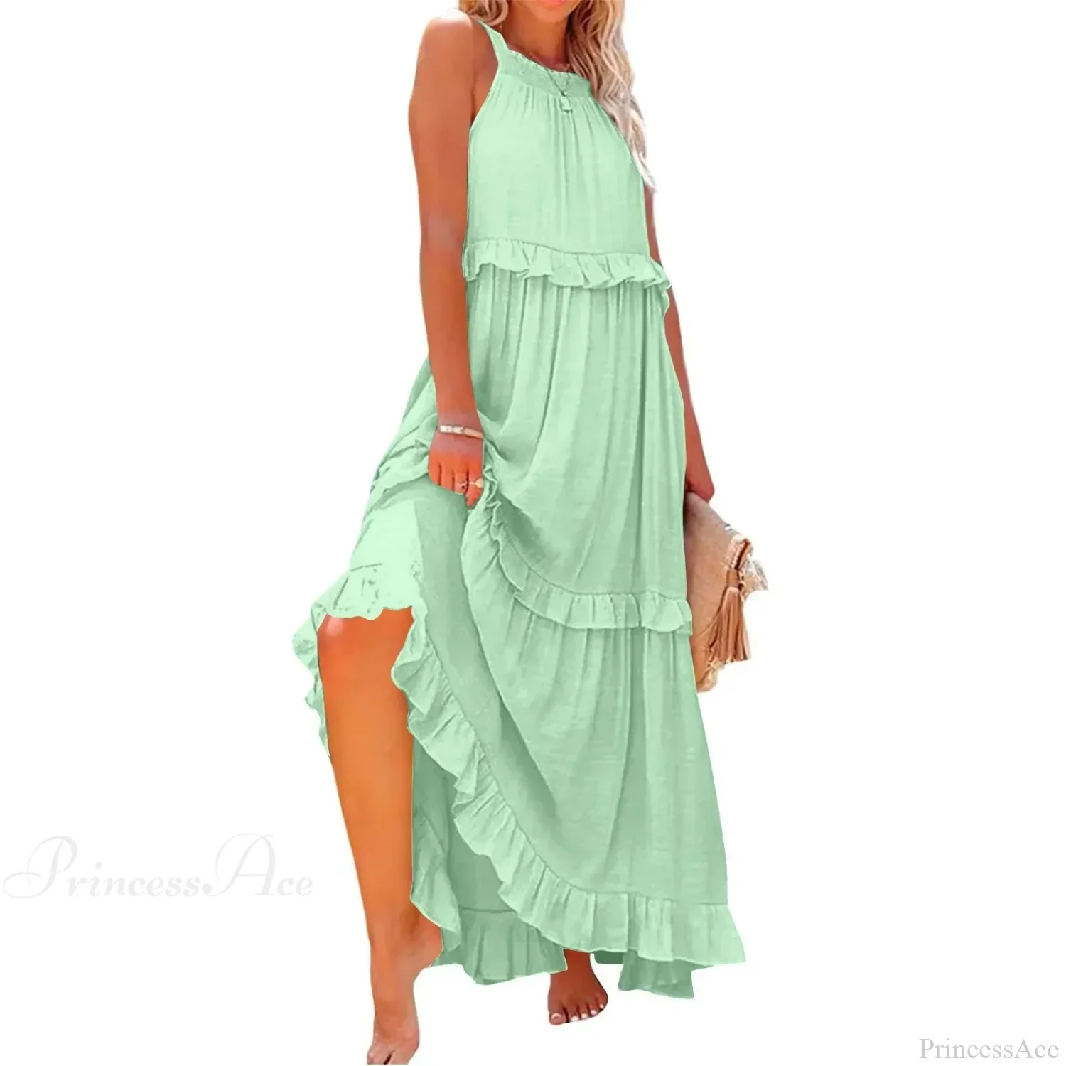 Ruffles Sexy Split Halter Sleeveless Big Hem Maxi Boho Dress - Image 17