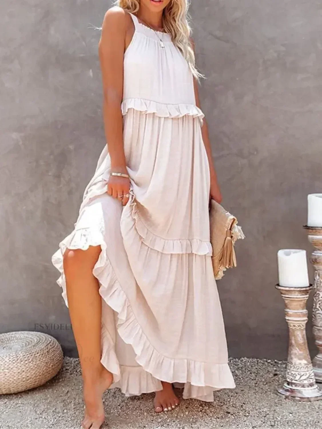 Ruffles Sexy Split Halter Sleeveless Big Hem Maxi Boho Dress - Image 4