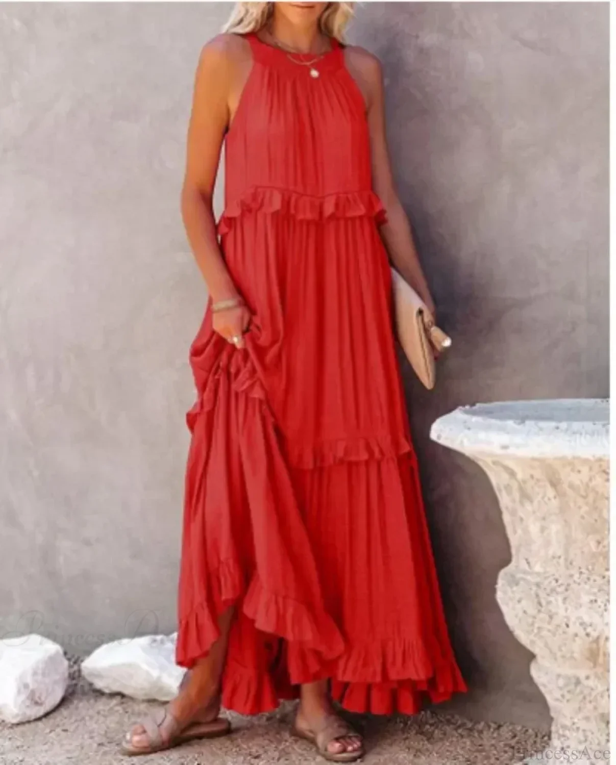Ruffles Sexy Split Halter Sleeveless Big Hem Maxi Boho Dress - Image 5