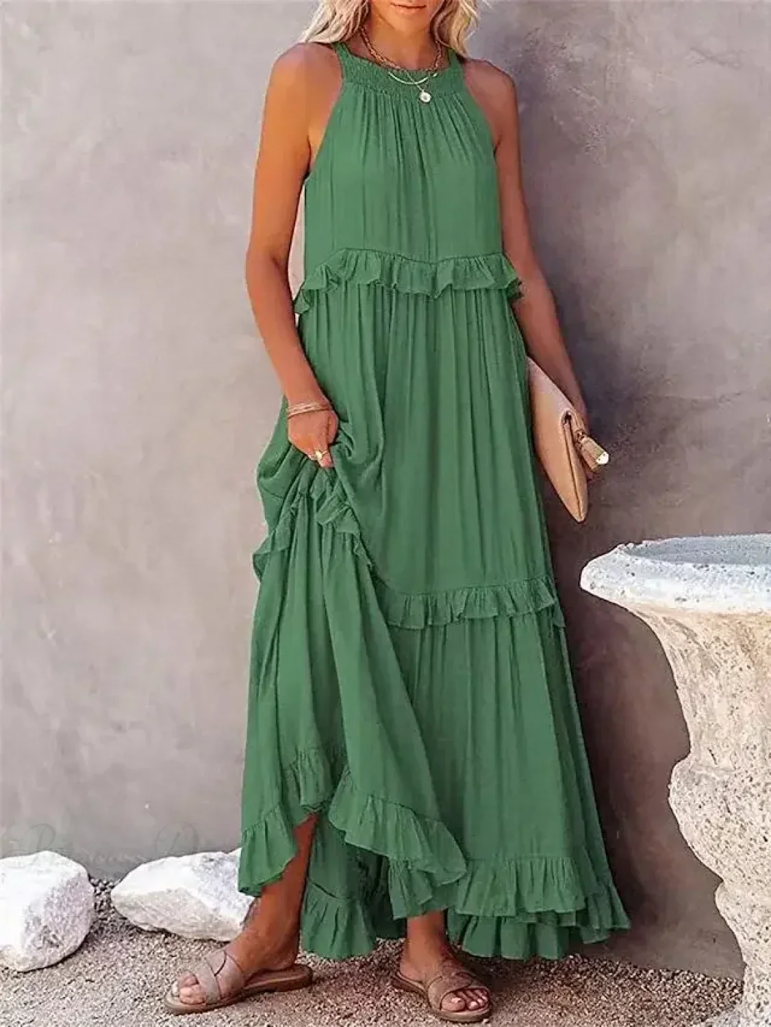 Ruffles Sexy Split Halter Sleeveless Big Hem Maxi Boho Dress - Image 9