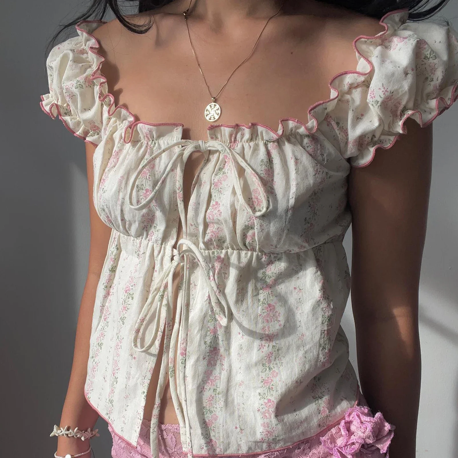 Ruffles Tie-Up Cap Crop Top - Image 2