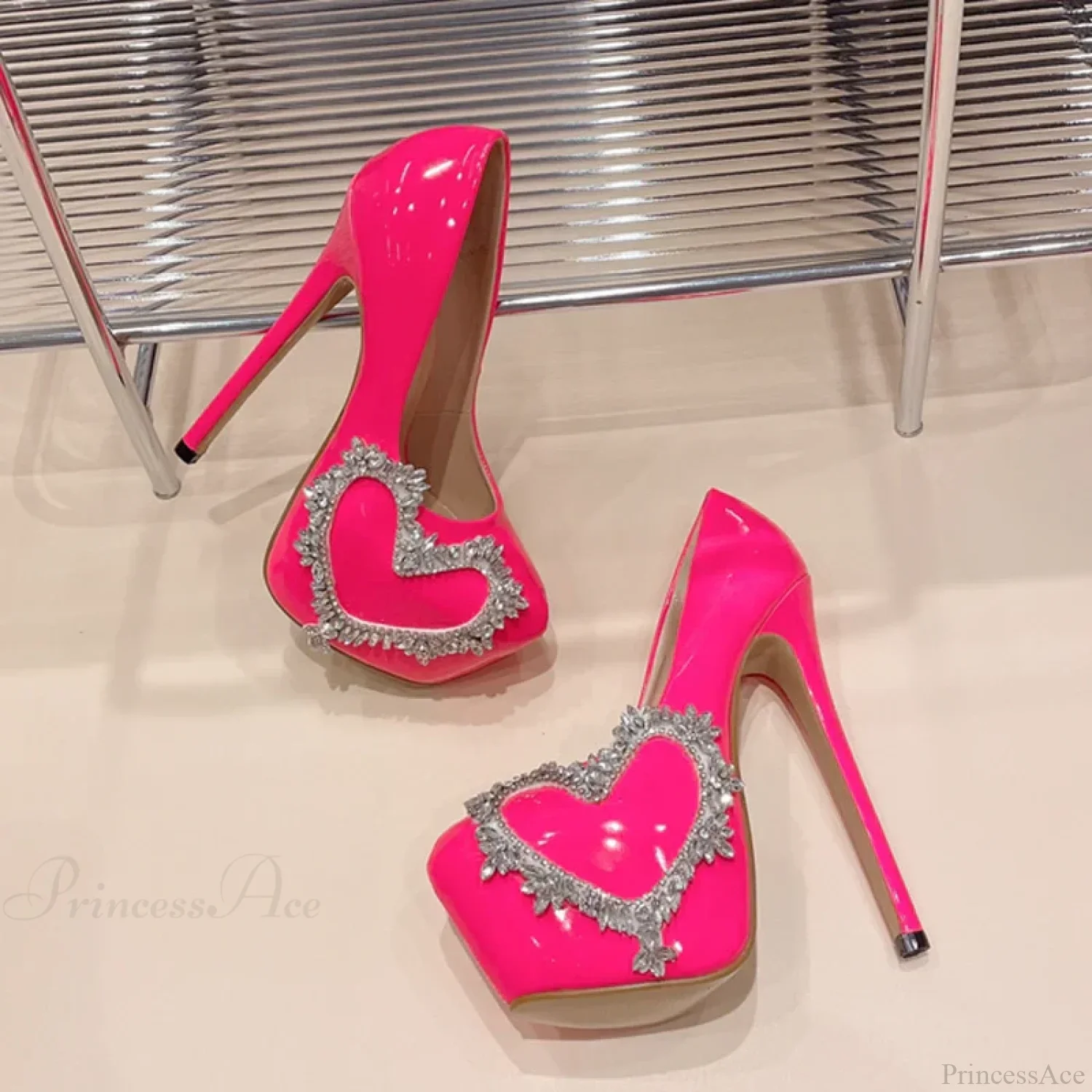 Runway Style Pink High-Heels Women Pumps Spring Autumn Round-Toe Crystal Platform Stiletto Wedding High Heel
