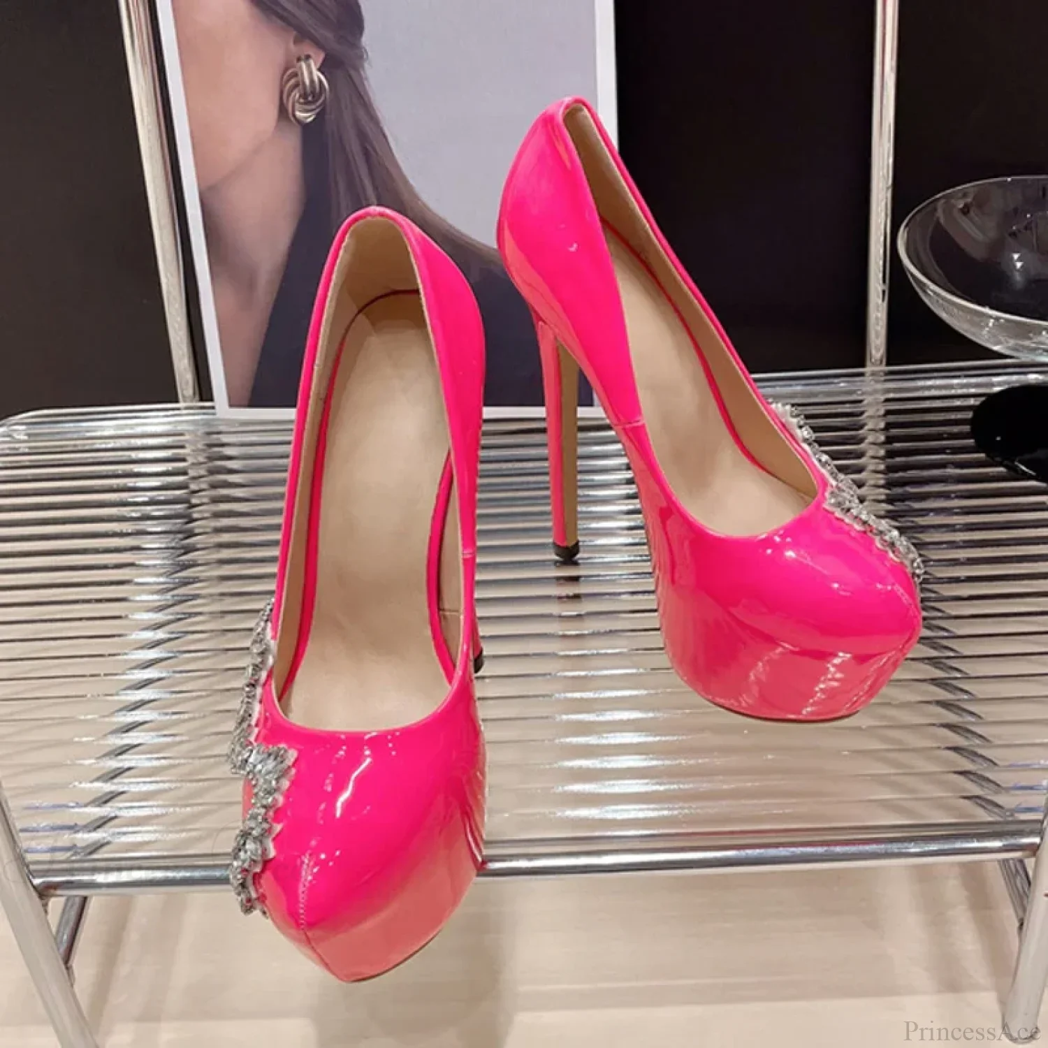 Runway Style Pink High-Heels Women Pumps Spring Autumn Round-Toe Crystal Platform Stiletto Wedding High Heel - Image 4