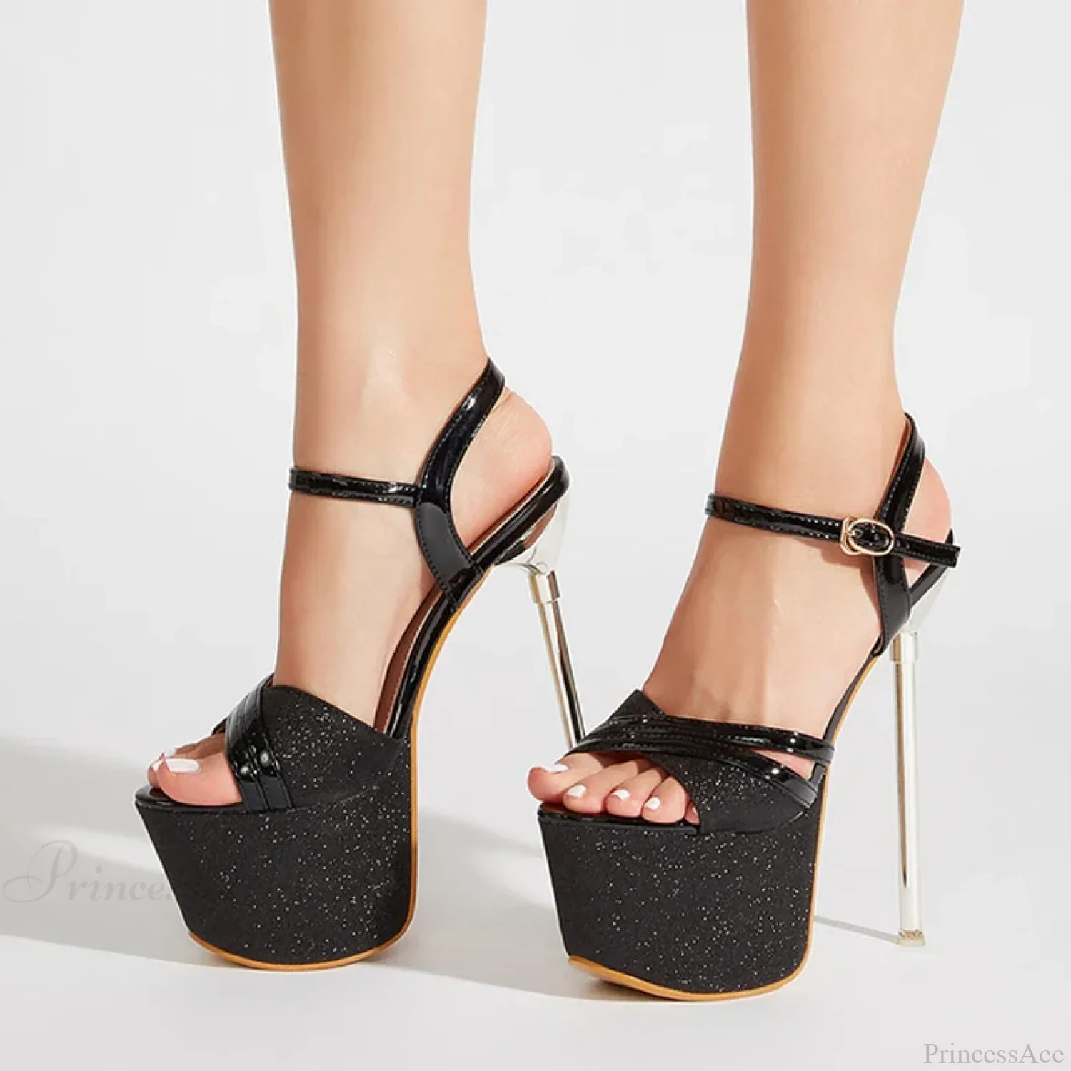 Runway Style Sequined Peep Toe Super High Heel - Image 4