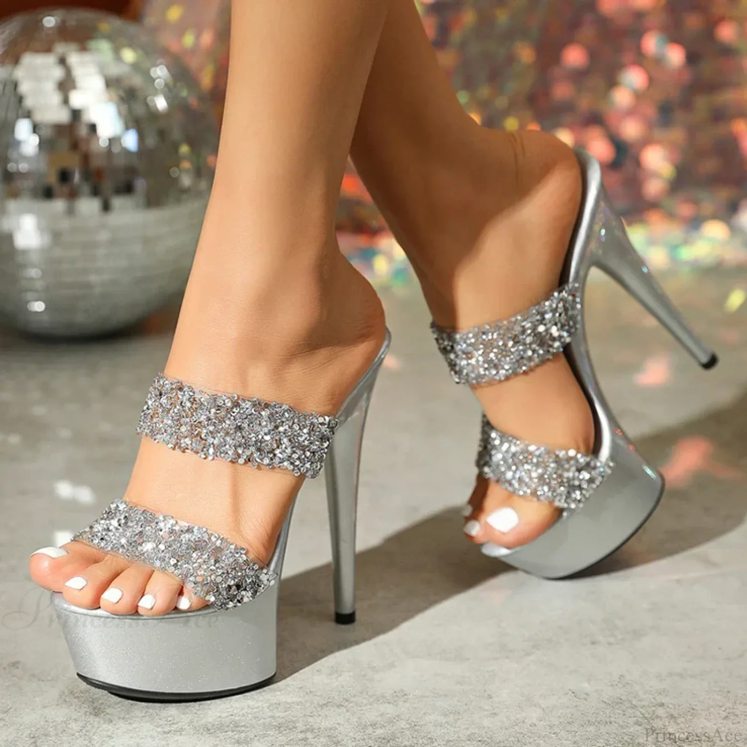 Runway Style Super High Heels Sequined Pvc Summer Party Banquet Big Size Platform High Heel - Image 6