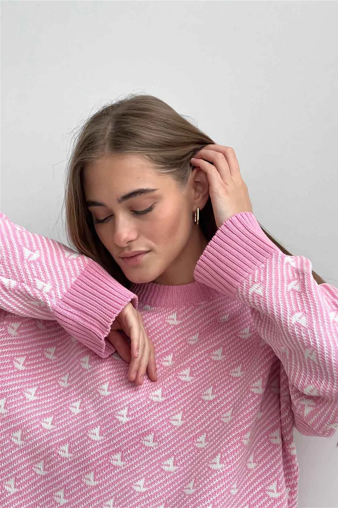 Sailboat Pattern Crew Neck Knit Sweater - Image 5