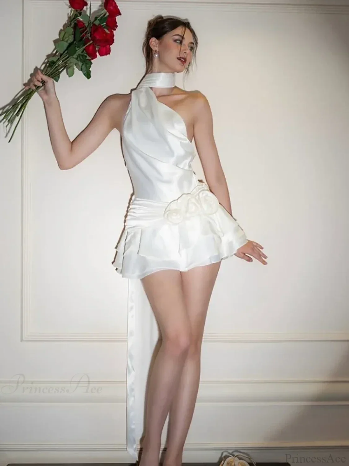 Satin 3D Flower Dress - Image 3