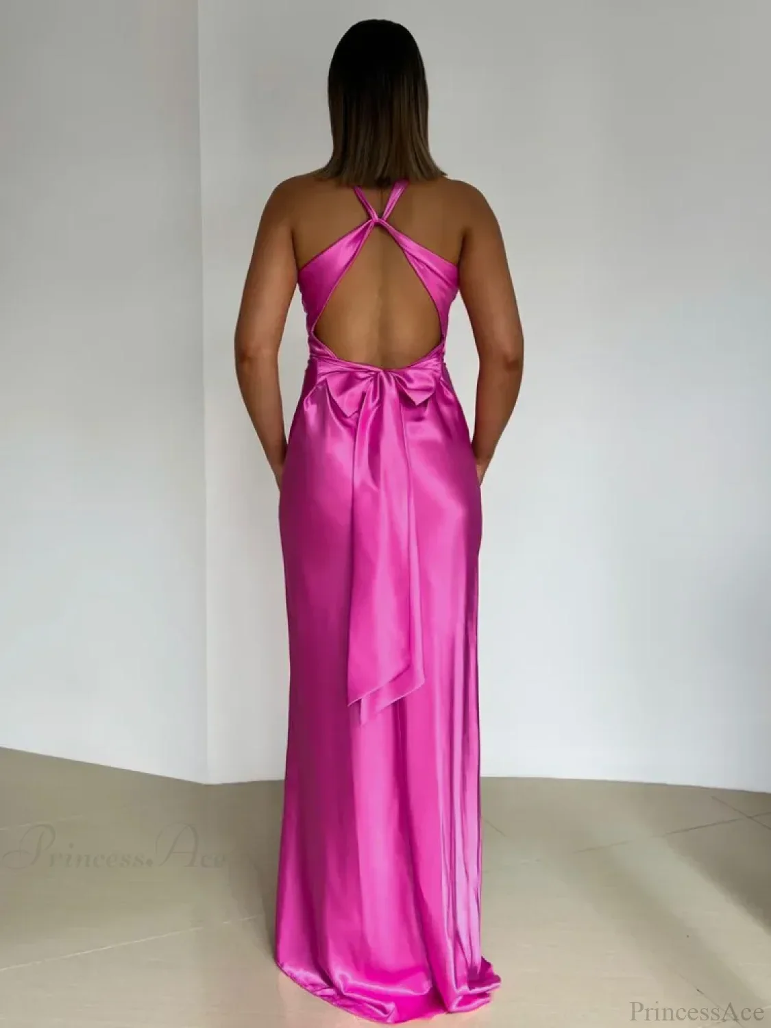 Satin Backless Ruched Vacation Dress - Image 4