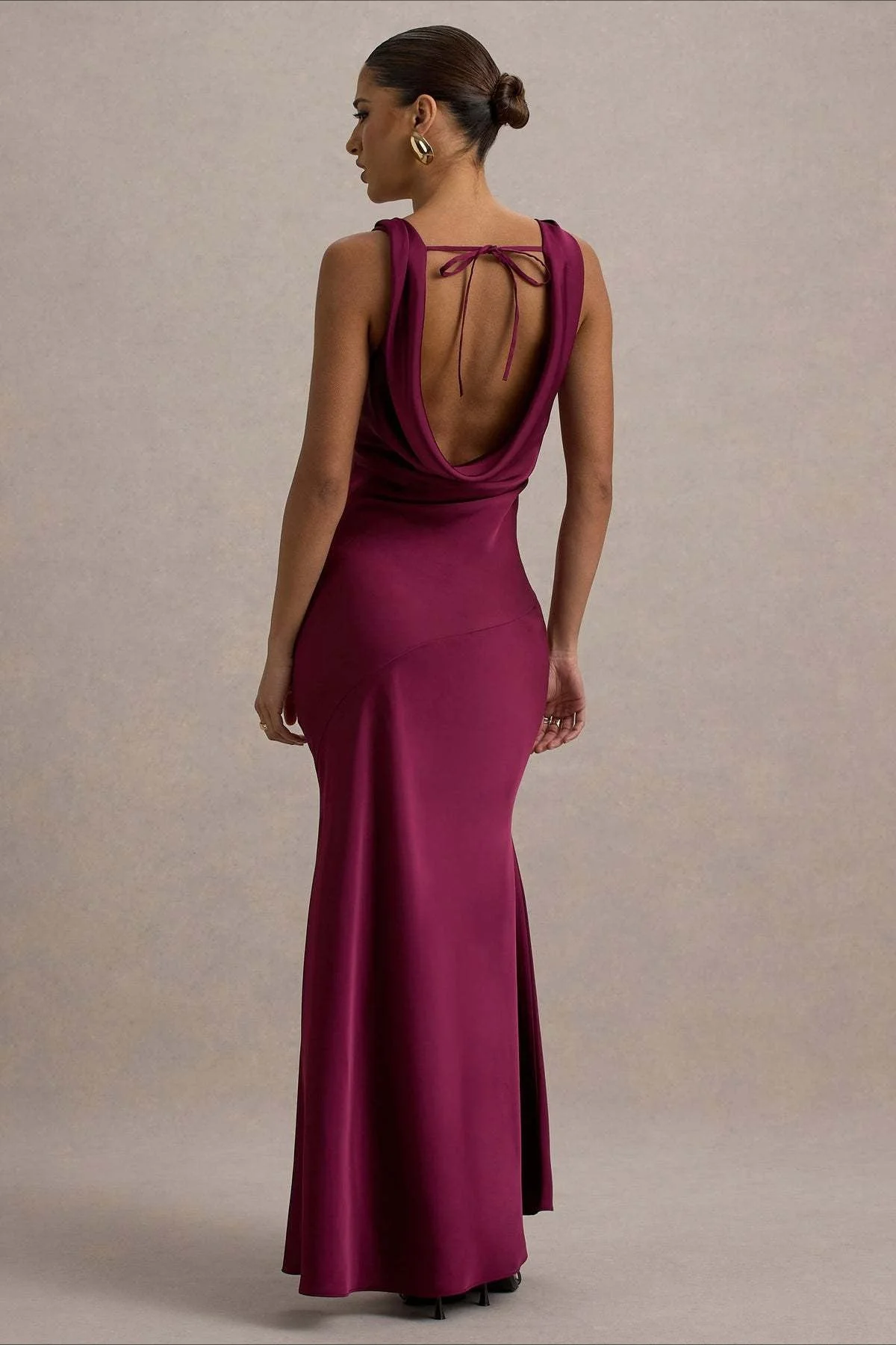 Satin Bodycon Backless Fish Maxi Dress - Image 3