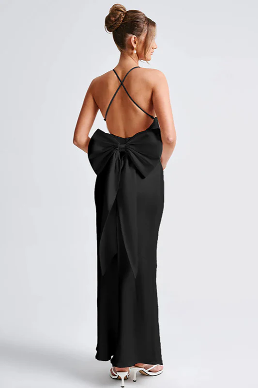 Satin Bowknot Strap Party Dress - Image 9