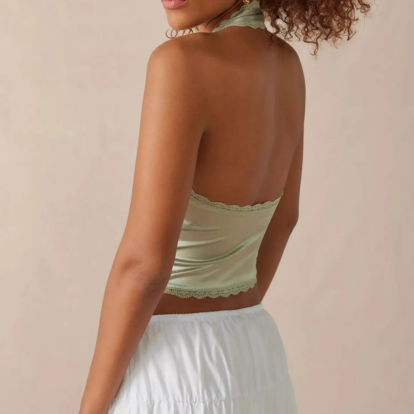 Satin Bowknot V-Neck Crop Top - Image 2