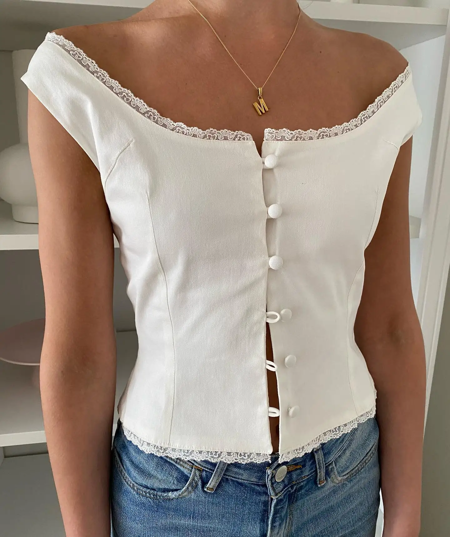 Satin Button Milkmaid Crop Top - Image 3