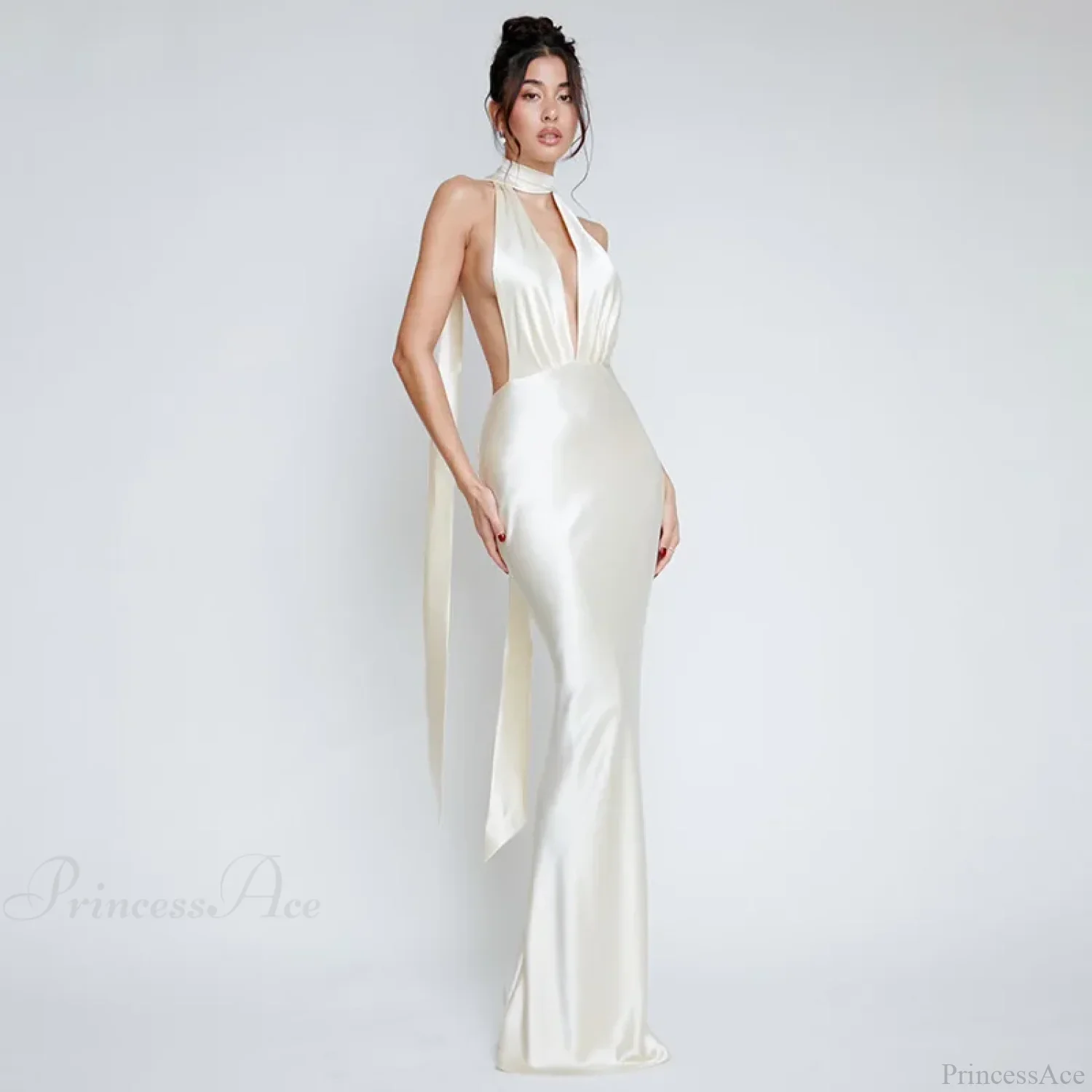Satin Deep V Neck Vacation Dress - Image 3