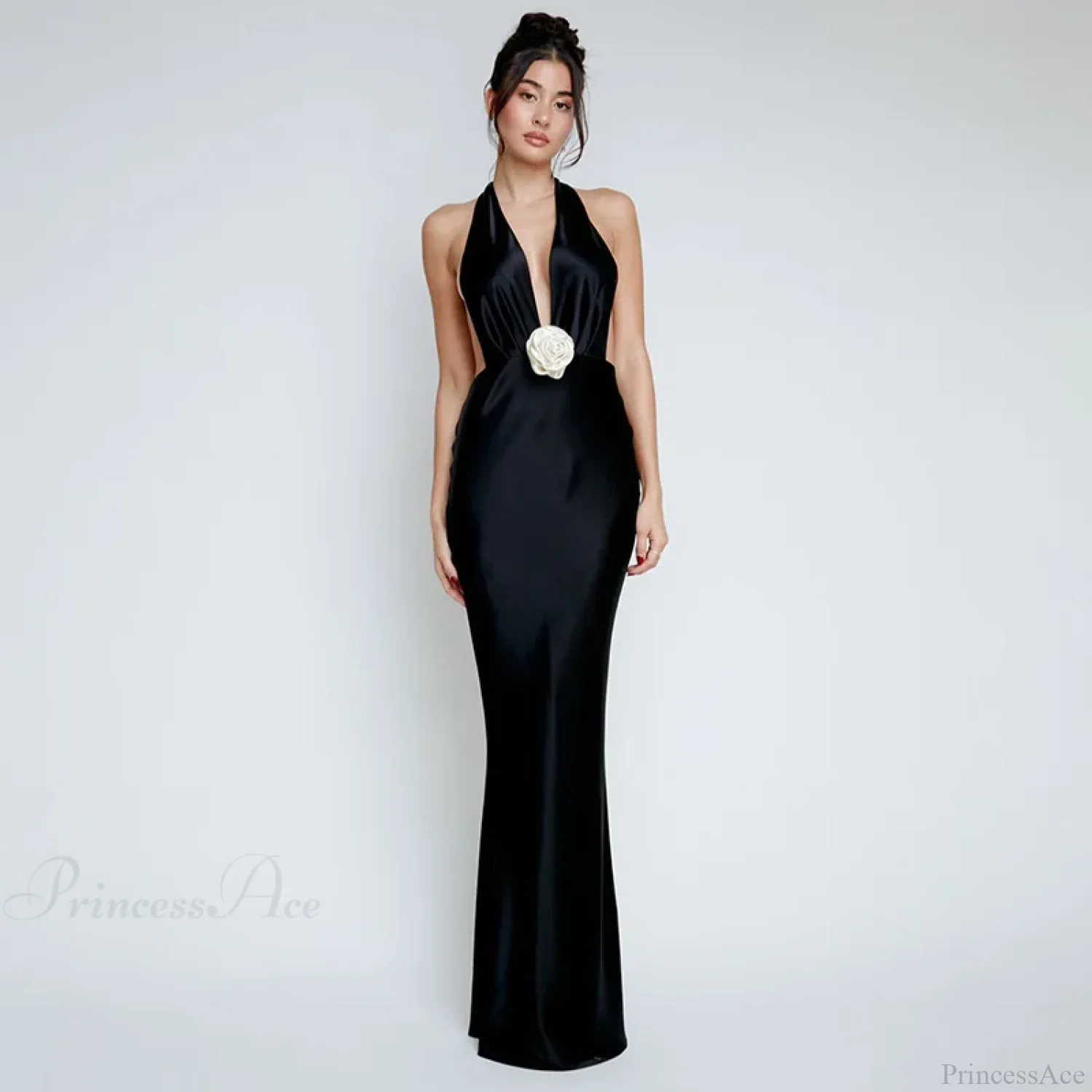 Satin Deep V Neck Vacation Dress - Image 4