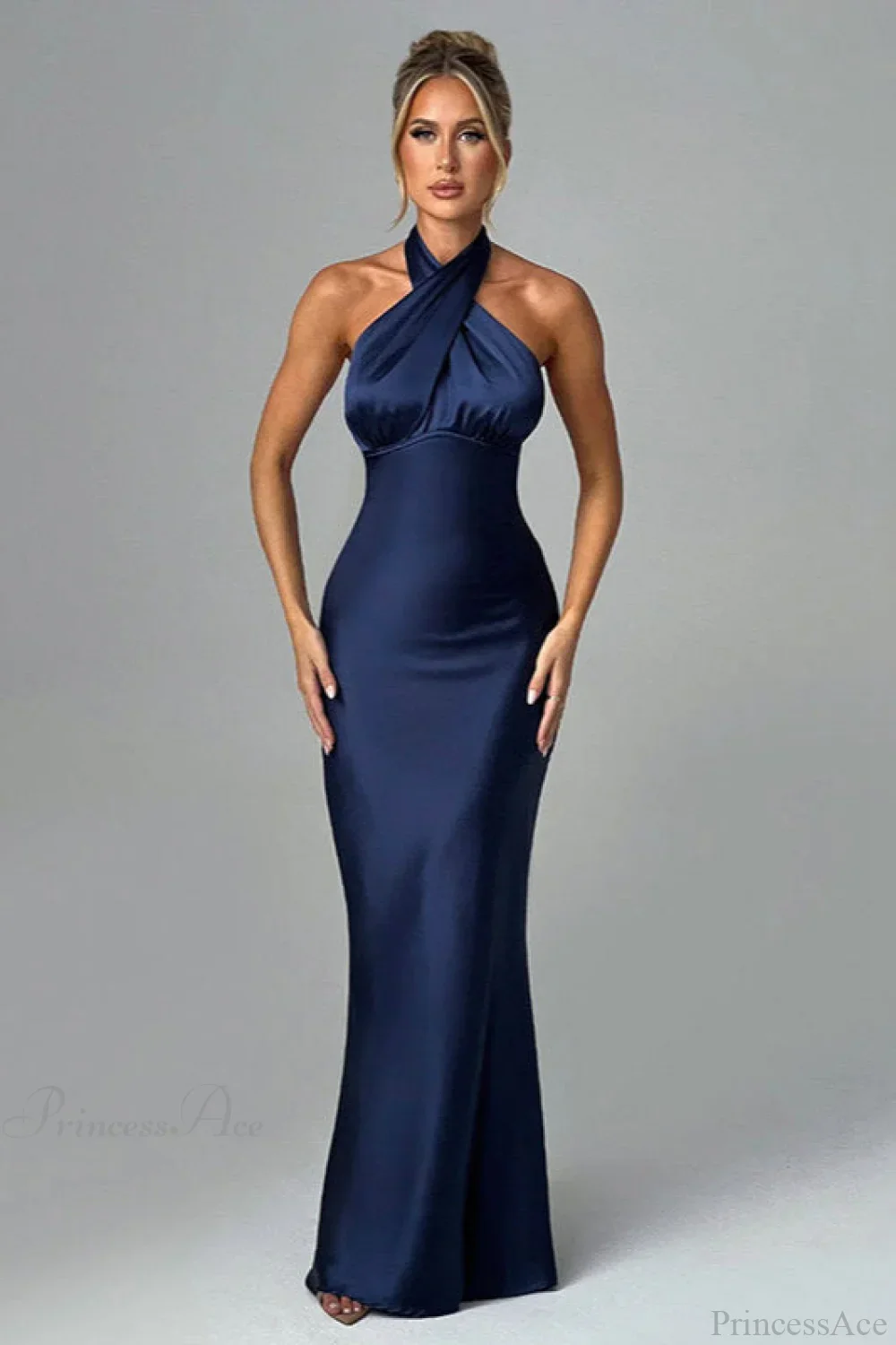 Satin Halter High Waist Fitted Party Dress - Image 3