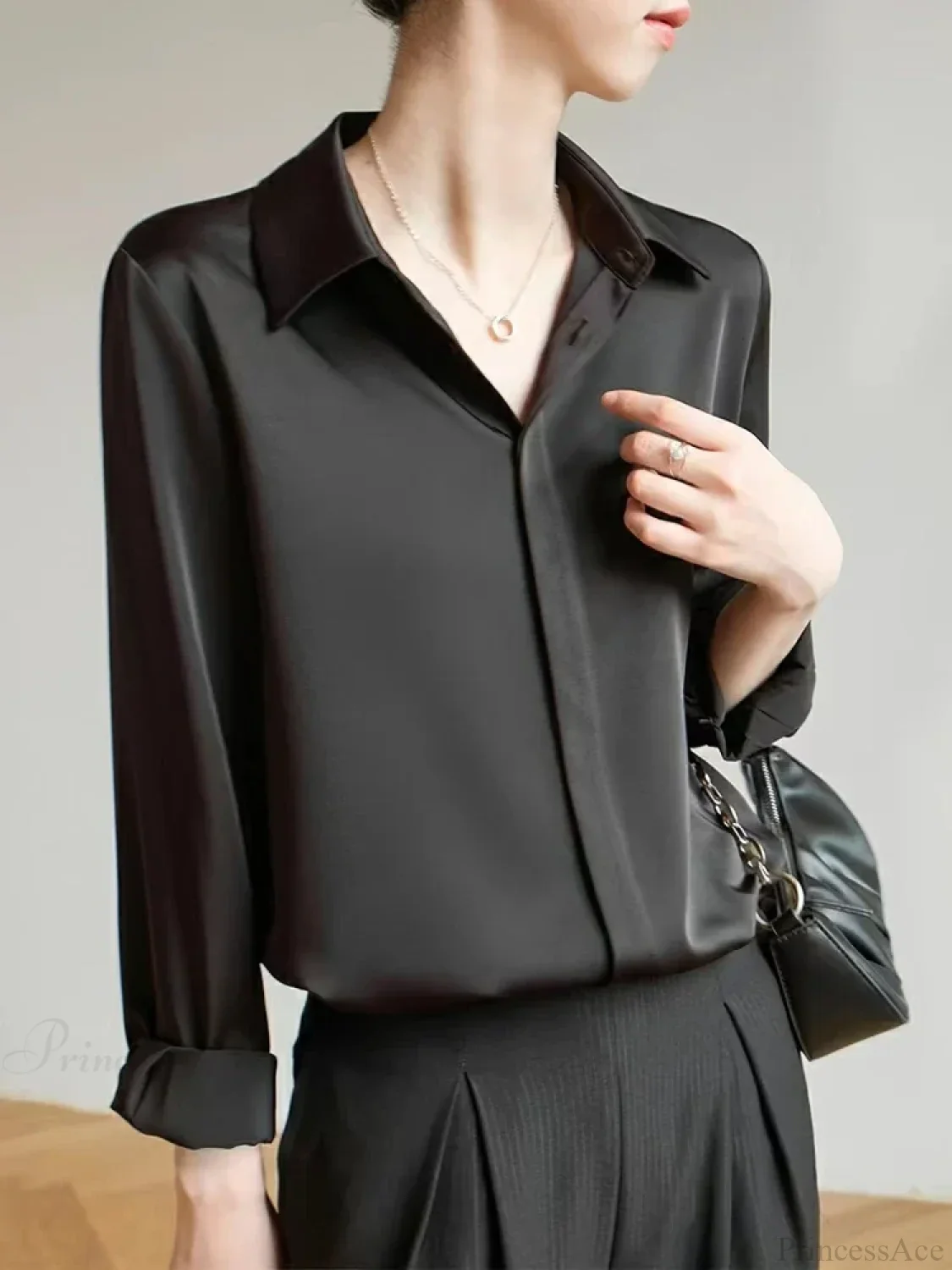 Satin Long Sleeve French Style Office Lady Blouse - Image 5