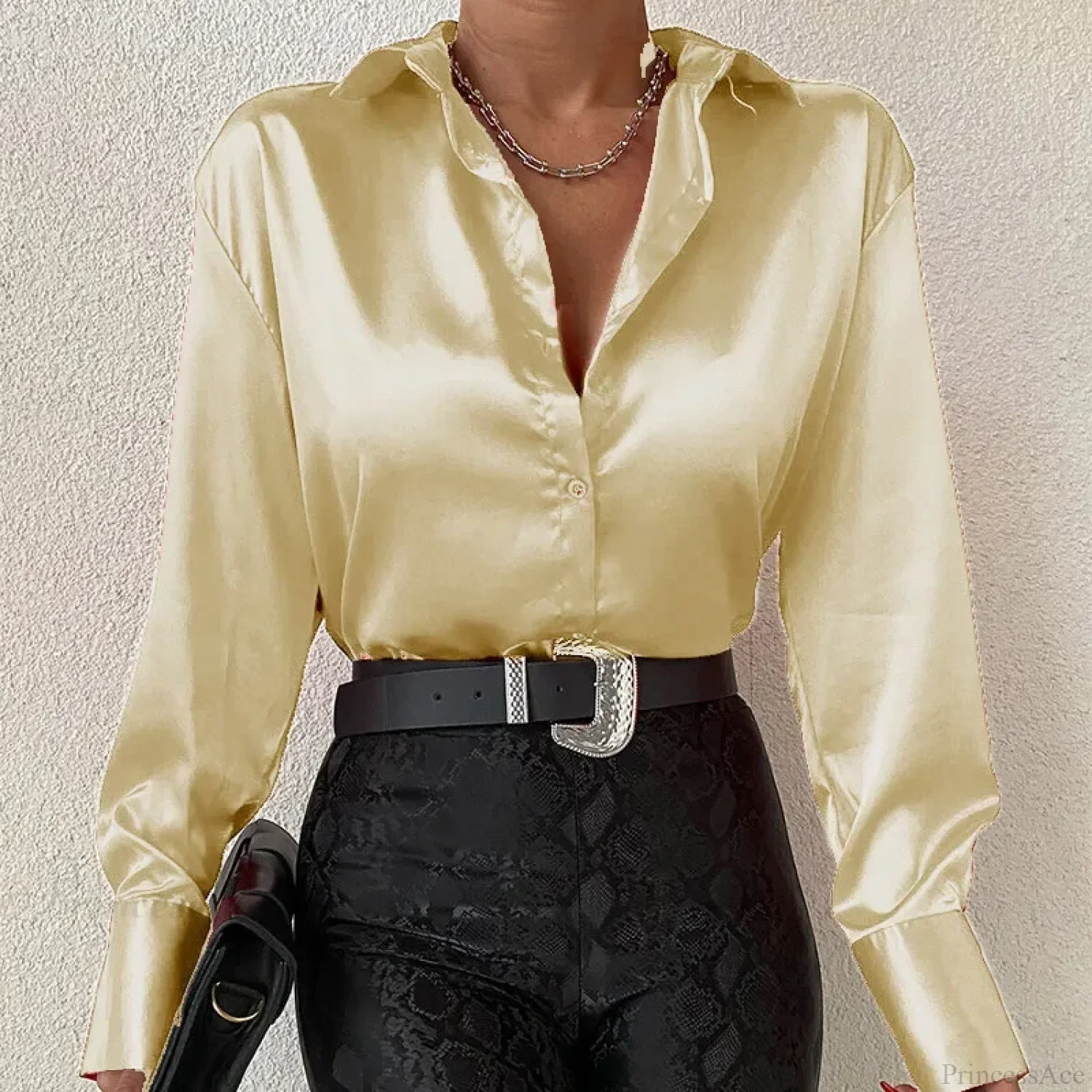 Satin Long Sleeve Vintage Blue Blouse - Image 6