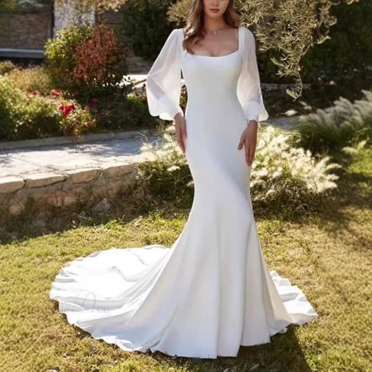 Satin Mermaid Outdoor Bridal Wedding Dress - Image 4