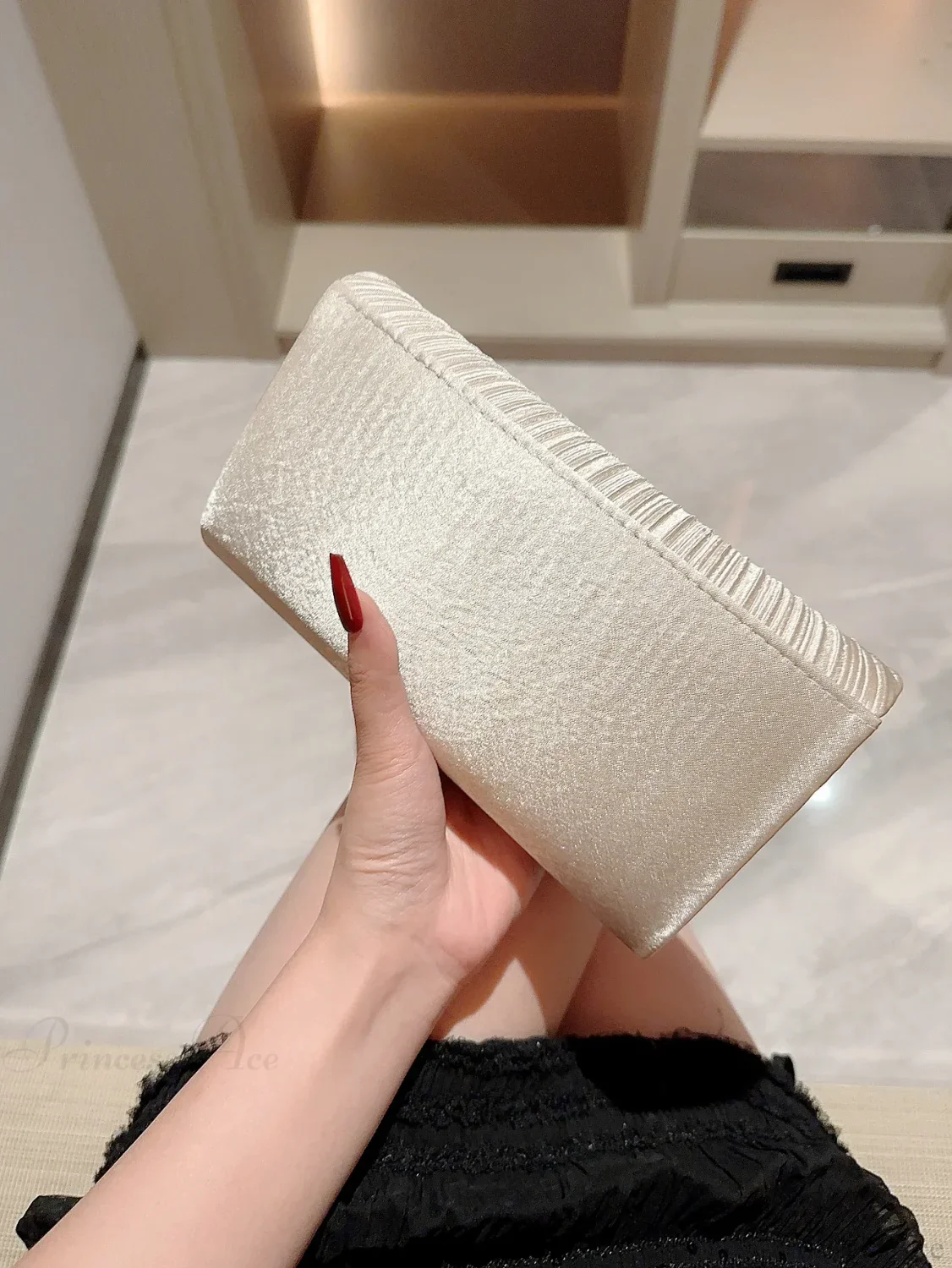 Satin Pleated Rhinestone Wedding Evening Clutch Bag - Image 2