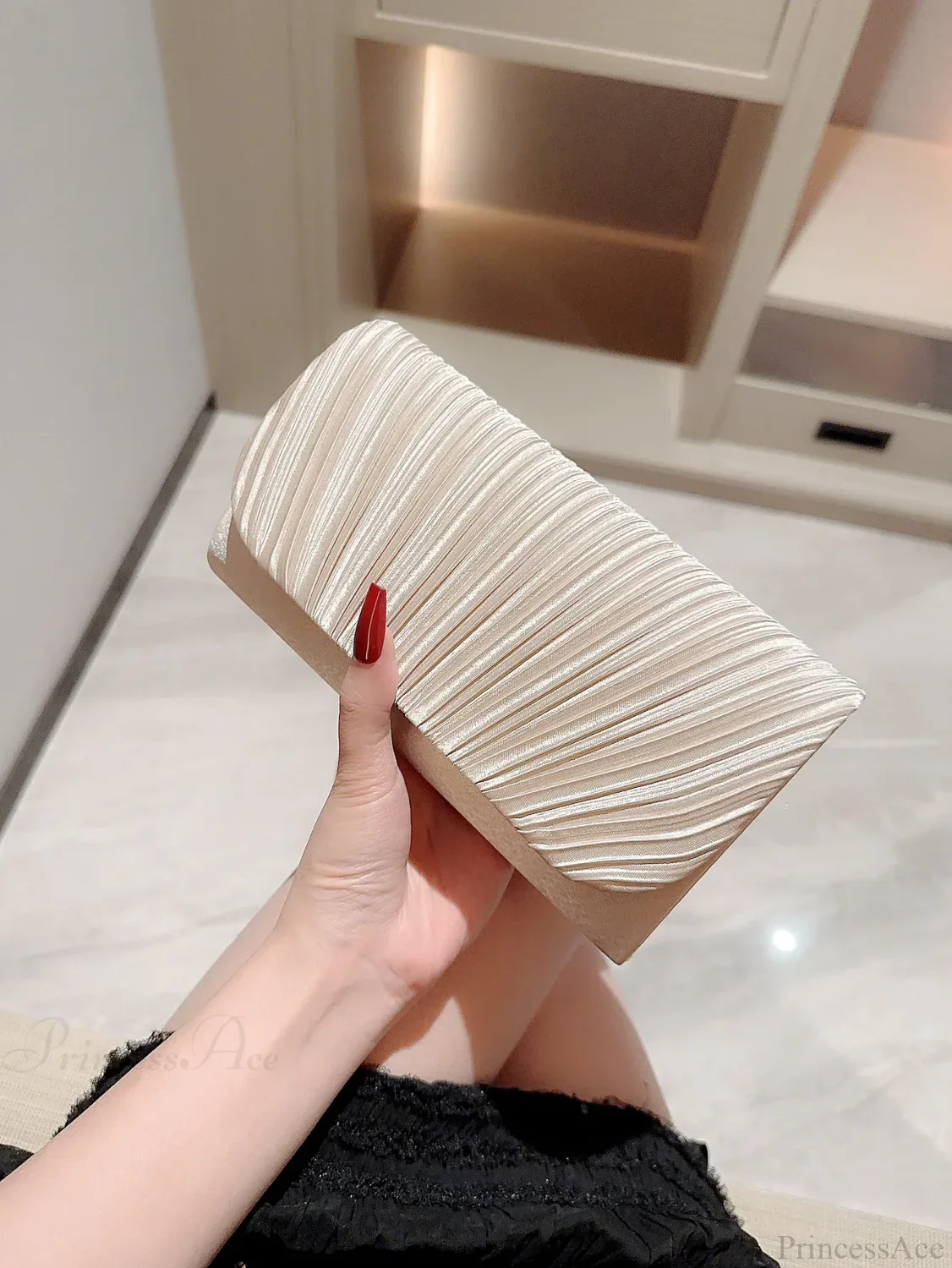 Satin Pleated Rhinestone Wedding Evening Clutch Bag - Image 5