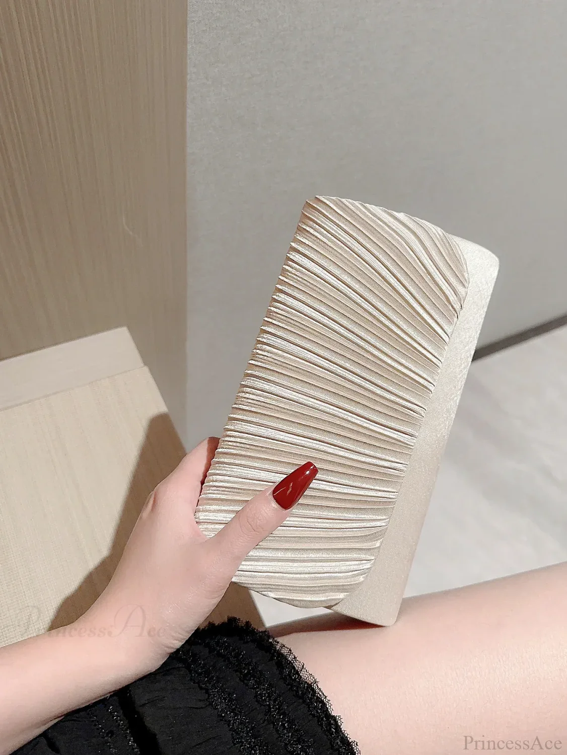 Satin Pleated Rhinestone Wedding Evening Clutch Bag - Image 6