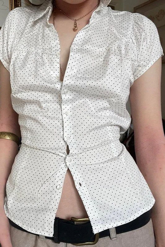 Satin Polka Dot Short Sleeve Blouse - Image 2