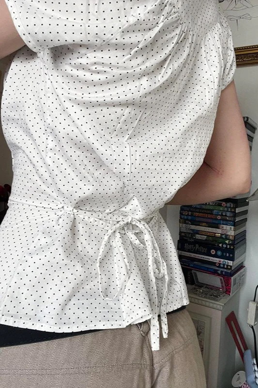 Satin Polka Dot Short Sleeve Blouse - Image 3