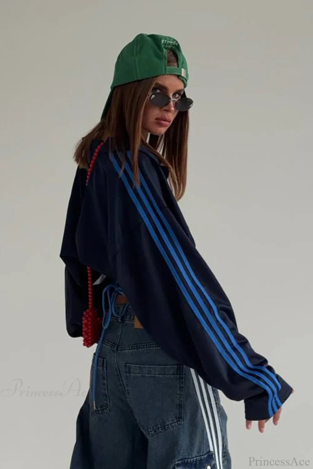 Satin Ruched Half Zip Crop Blouse - Image 3