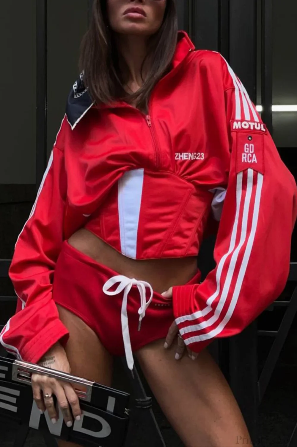 Satin Ruched Half Zip Crop Blouse - Image 5