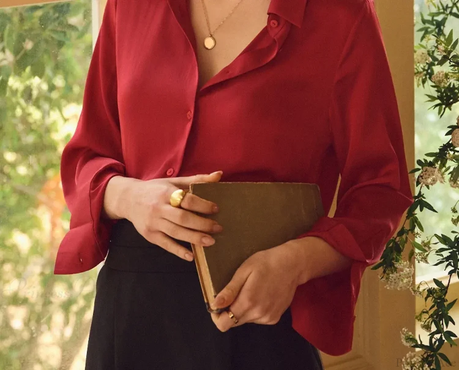 Satin Solid Long Sleeve Polo Neck Blouse - Image 10