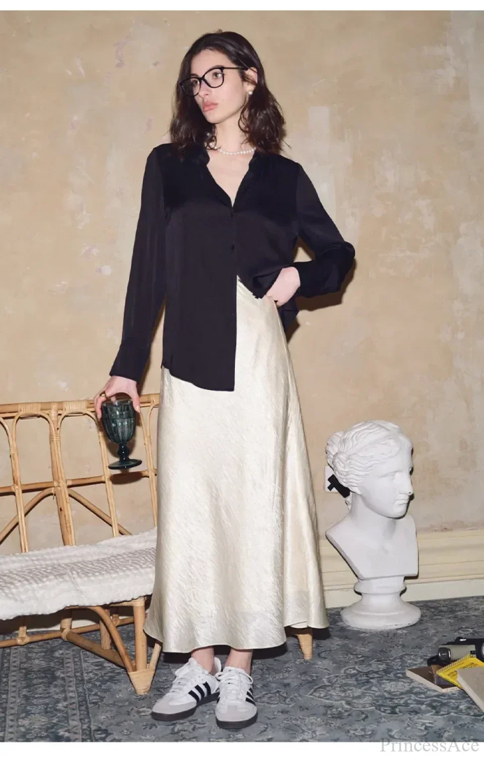 Satin Solid Long Sleeve Polo Neck Blouse - Image 7