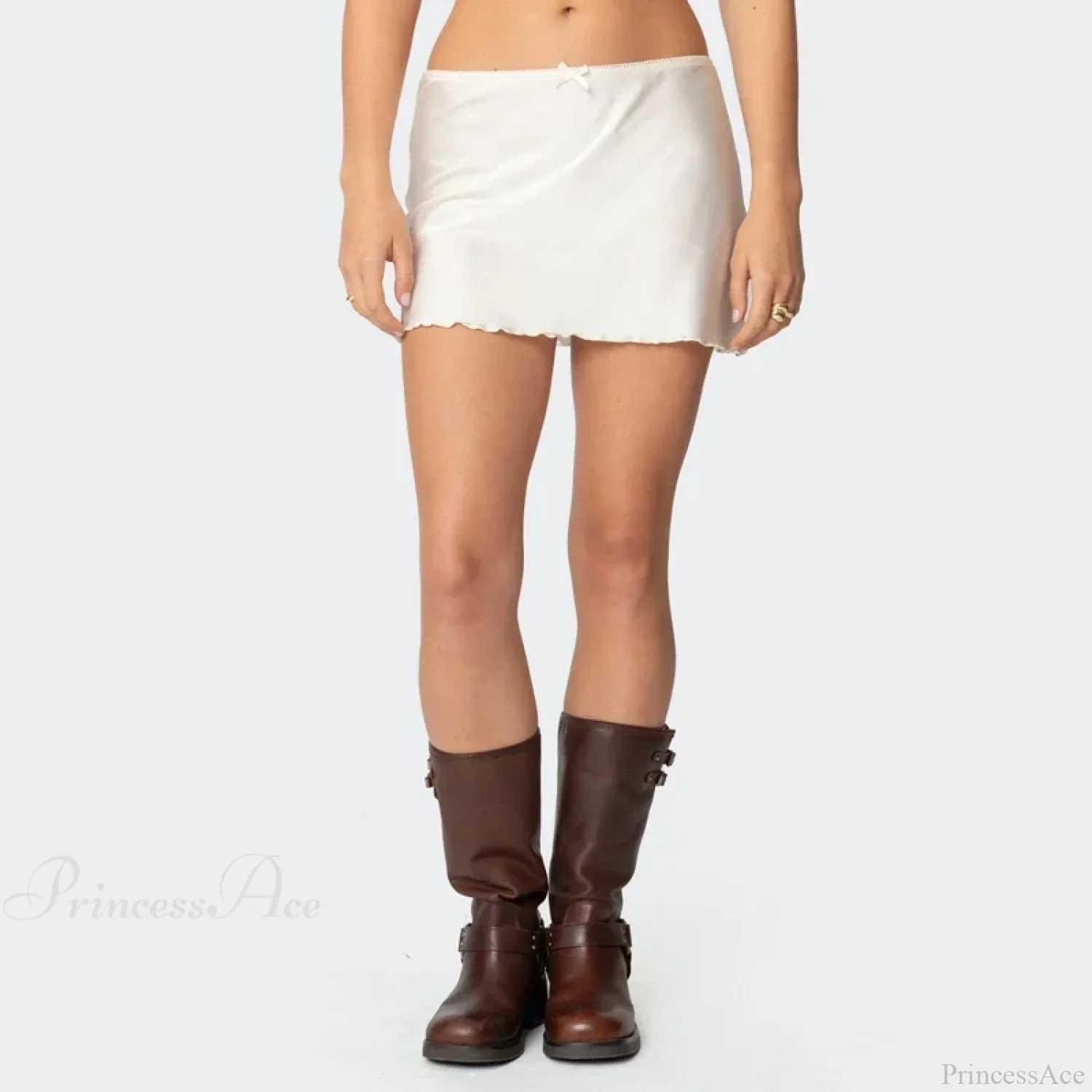 Satin Solid Low Waist Skirt - Image 2