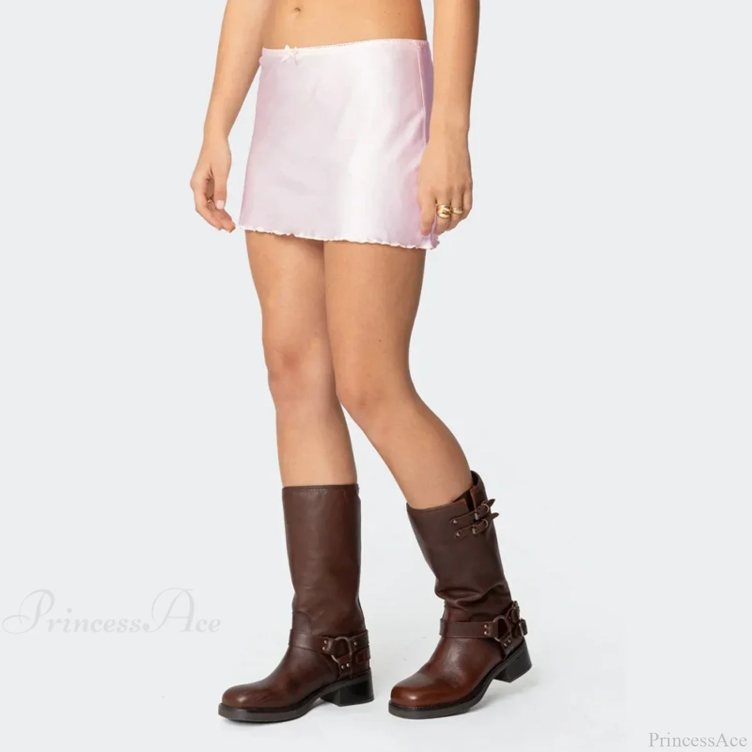 Satin Solid Low Waist Skirt - Image 4