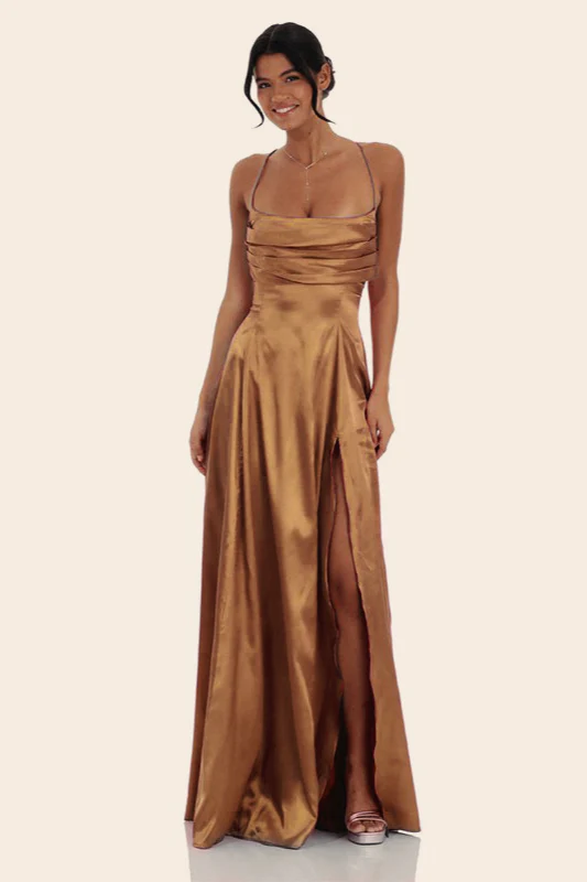 Satin Square Neck High Split Bodycon Party Dress - Image 5