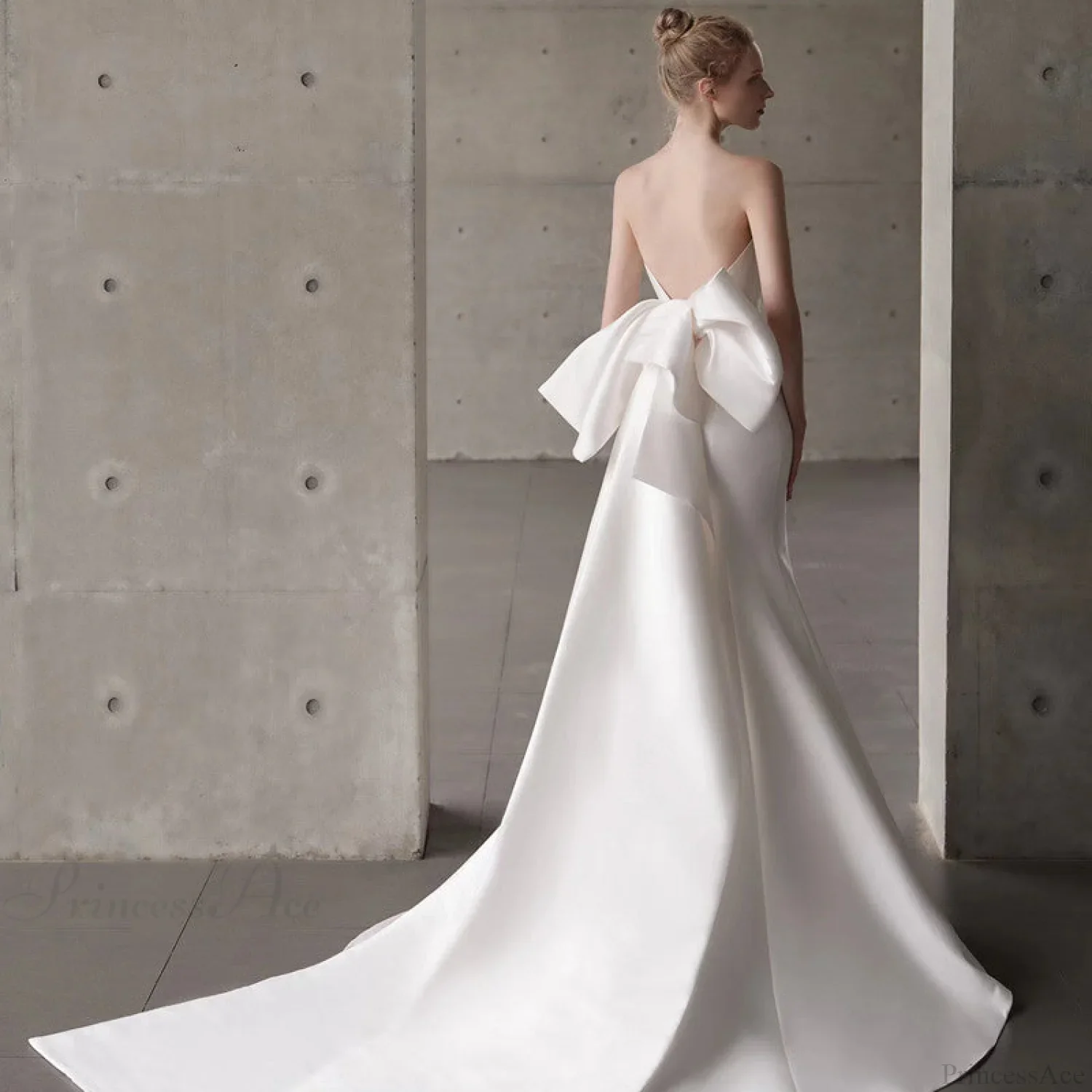 Satin Strapless Bowknot Wedding Dress - Image 3