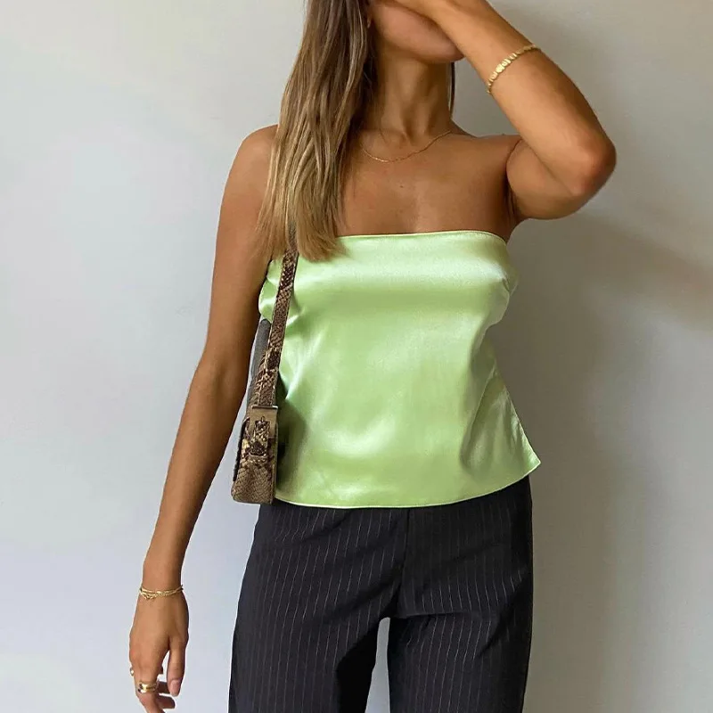 Satin Tie-Up Tube Crop Top - Image 2