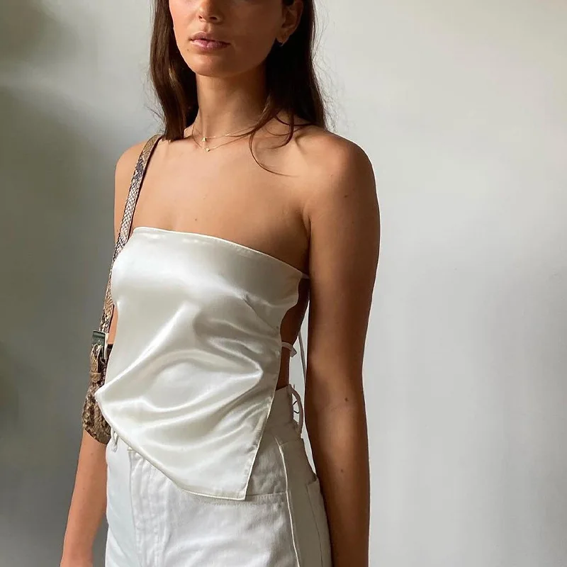Satin Tie-Up Tube Crop Top - Image 3