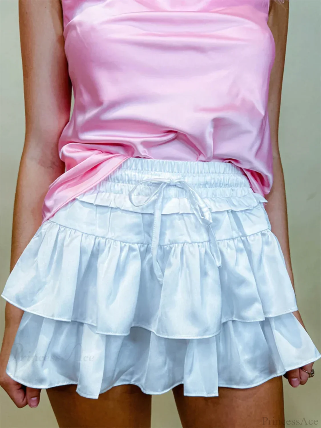 Satin Tiered Flared Pleated Skirt - Image 2