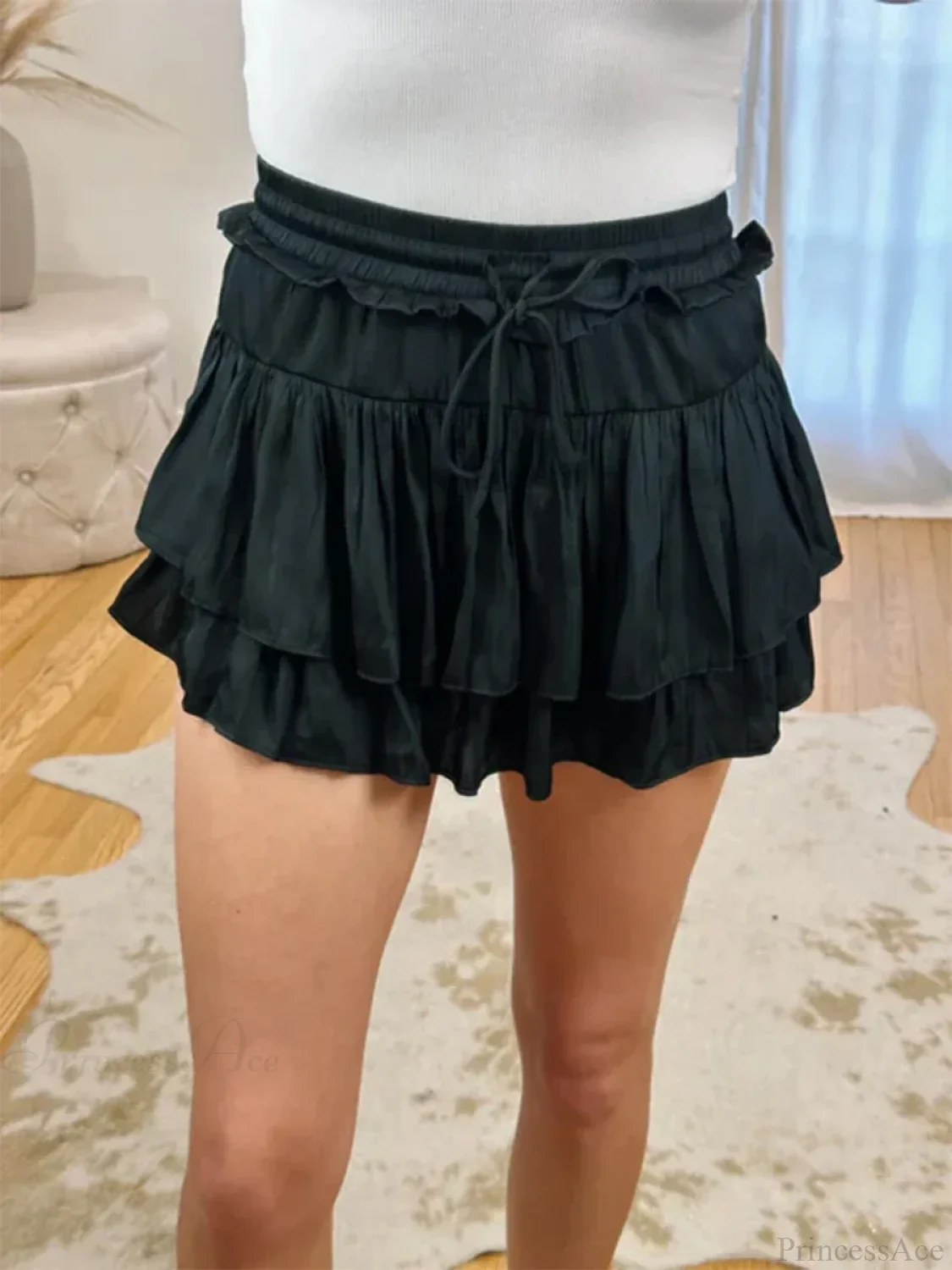 Satin Tiered Flared Pleated Skirt - Image 3